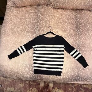 360 Sweater Black & White Striped V-Neck Sweater | Size Small | Nautical Classic